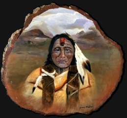 Indiaan Wisdom, houtplak 45x45x5 cm - € 85 (excl. verzenden)